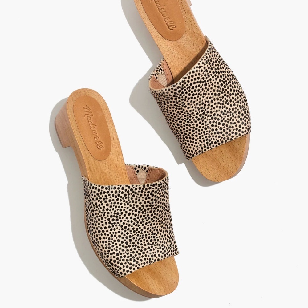 MADEWELL Evelyn Clog Slide Sandal Cream Black Dots Calf Hair Size 10 Women